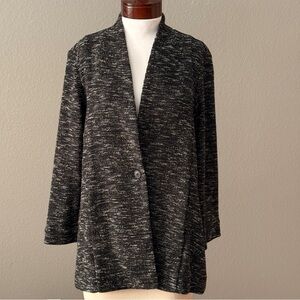 Eileen Fisher black gray Organic cotton Tweed knit Sweater Jacket Sz M Cabincore
